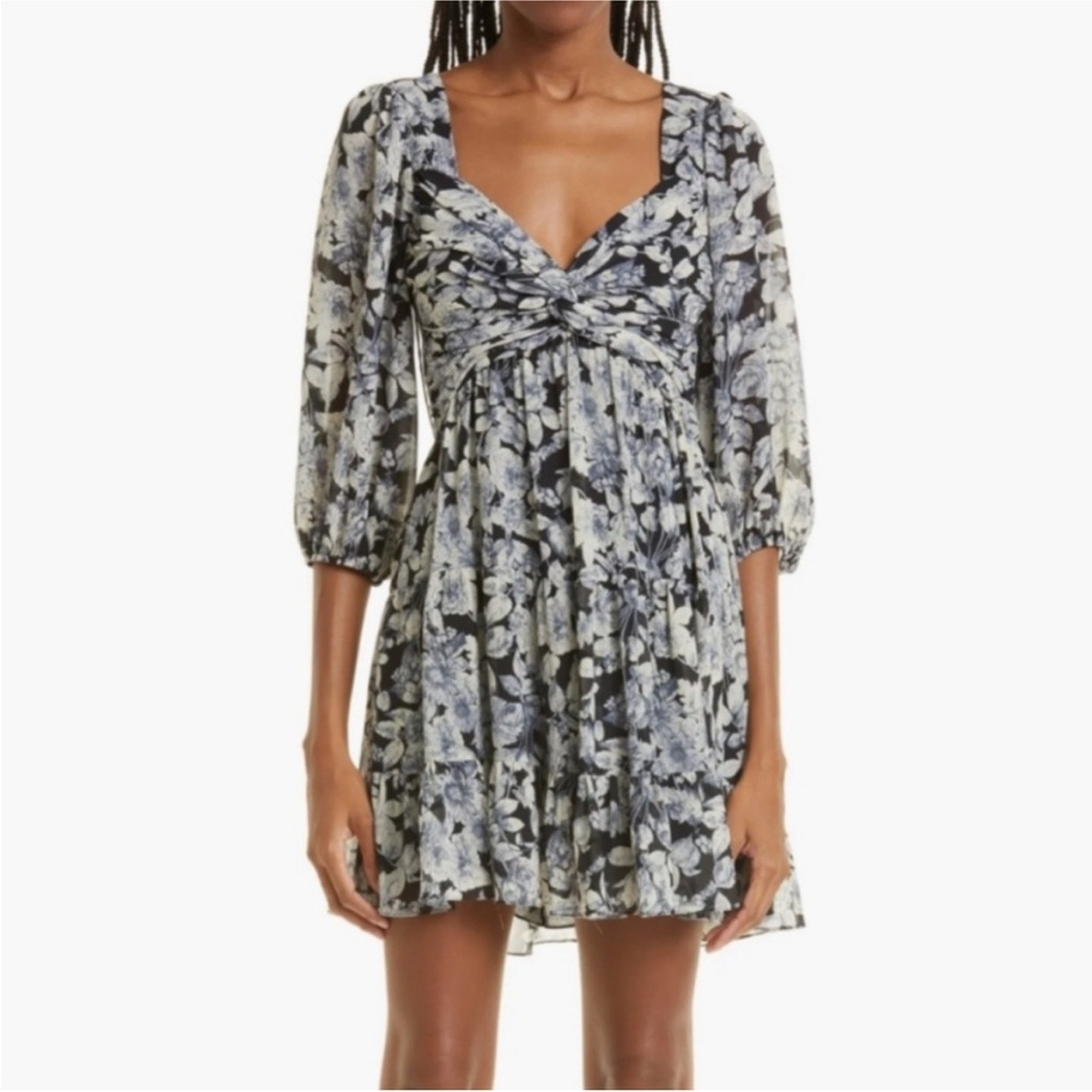 Cinq a Sept Dark blue and white floral dress with a boho vibe